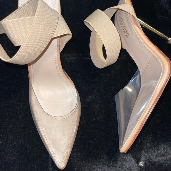 New Azalea Wang Nude Pat + Pvc sling back heel Size 8.5 - Picture 2 of 5